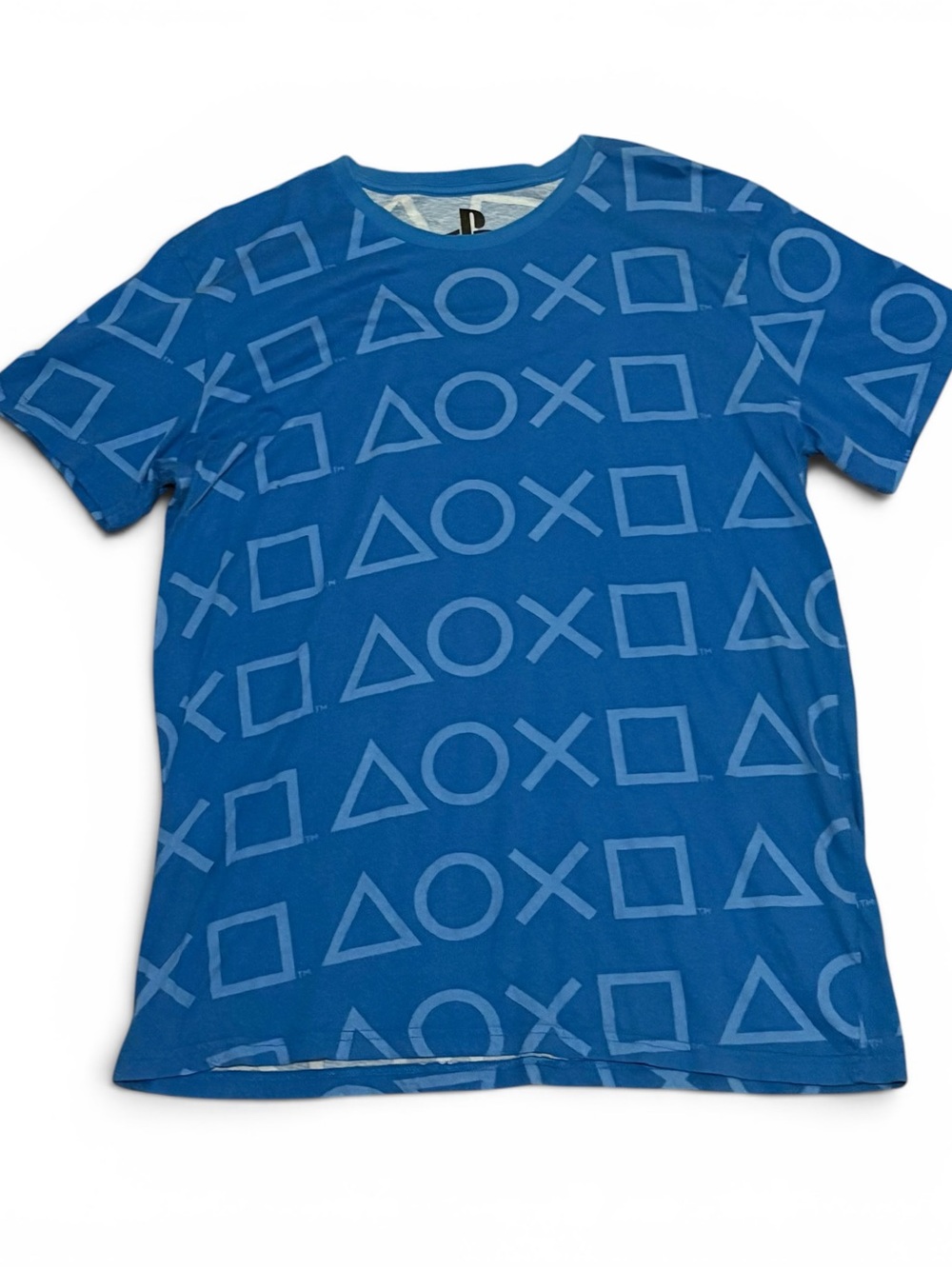 Sony PlayStation Men’s XL Blue Controller Symbols All Over Print T-Shirt Logo